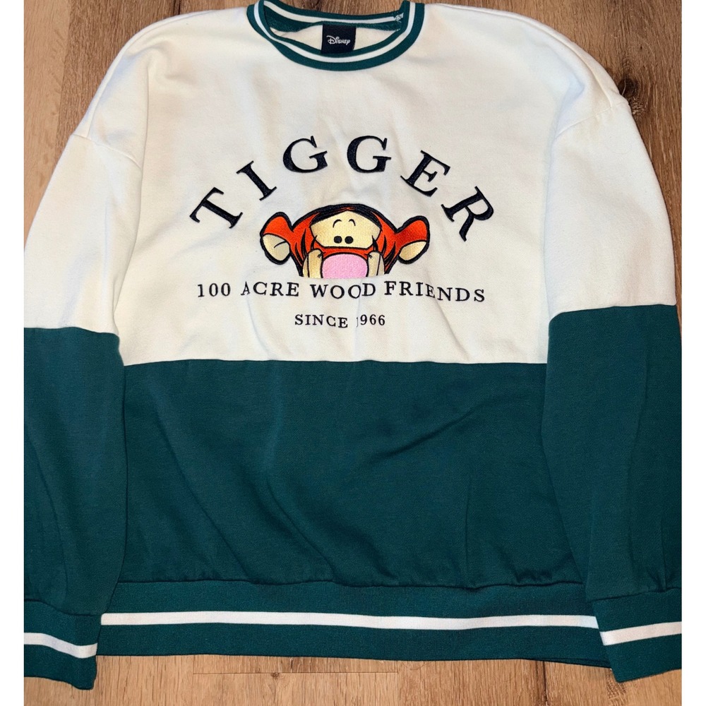 Disney Tigger‎ 100 Acre Wood Friends Sweatshirt Green White Colorblock Large